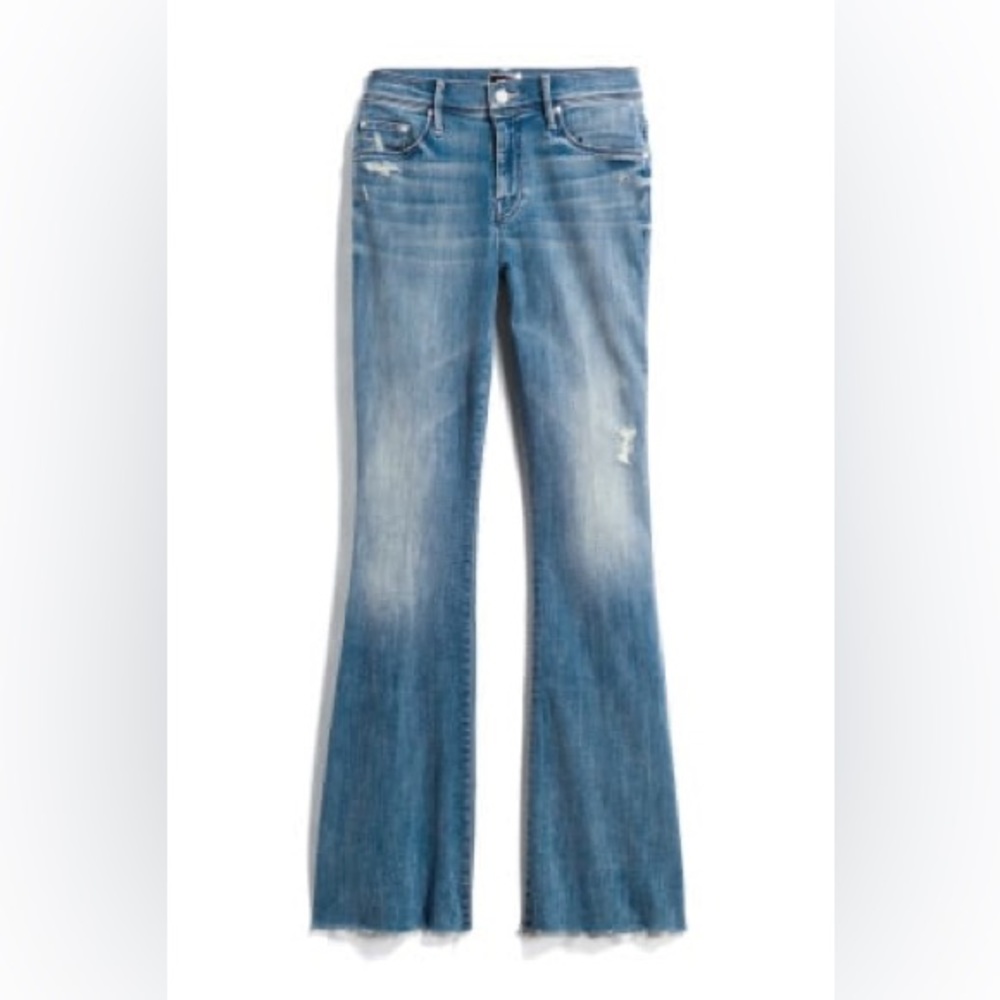 MOTHER Light Blue Distressed Bootcut Jeans